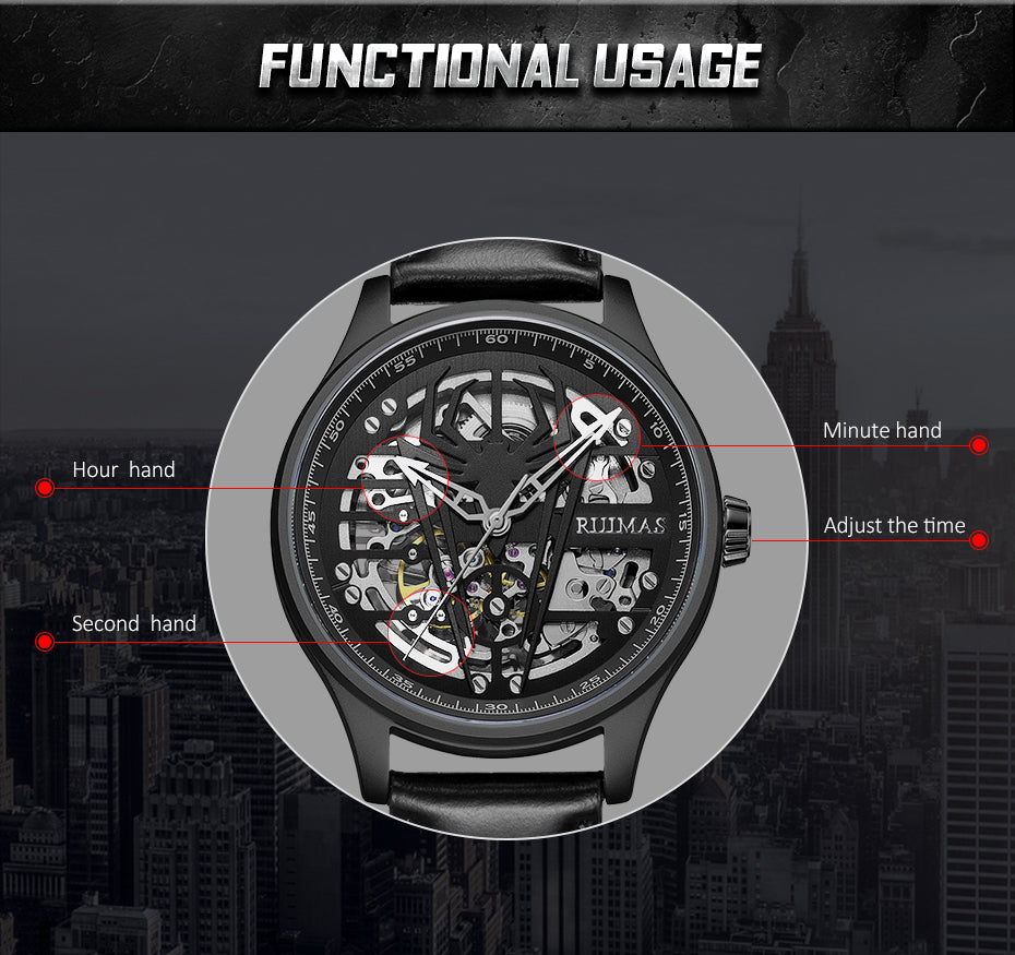 RUIMAS Mens Watches Leather Sports Watches Men's Army Military Wrist Watch Automatic Mechanical Male Clock Reloj Hombre 6787