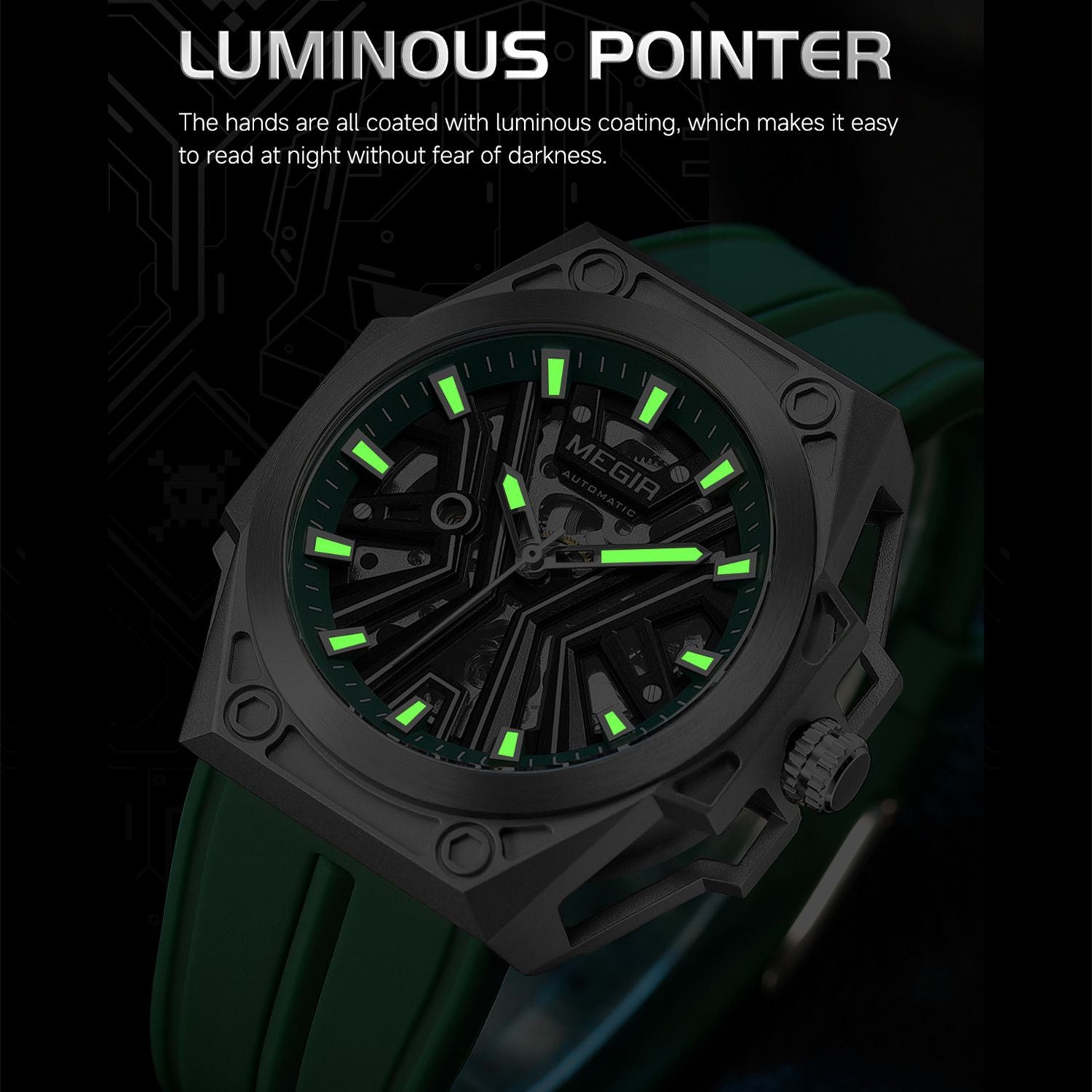 MEGIR Fashion Fully Automatic Mechanical Men's Watch Stainless Steel Case Sports Military Wristwatch Waterproof Watches Clock