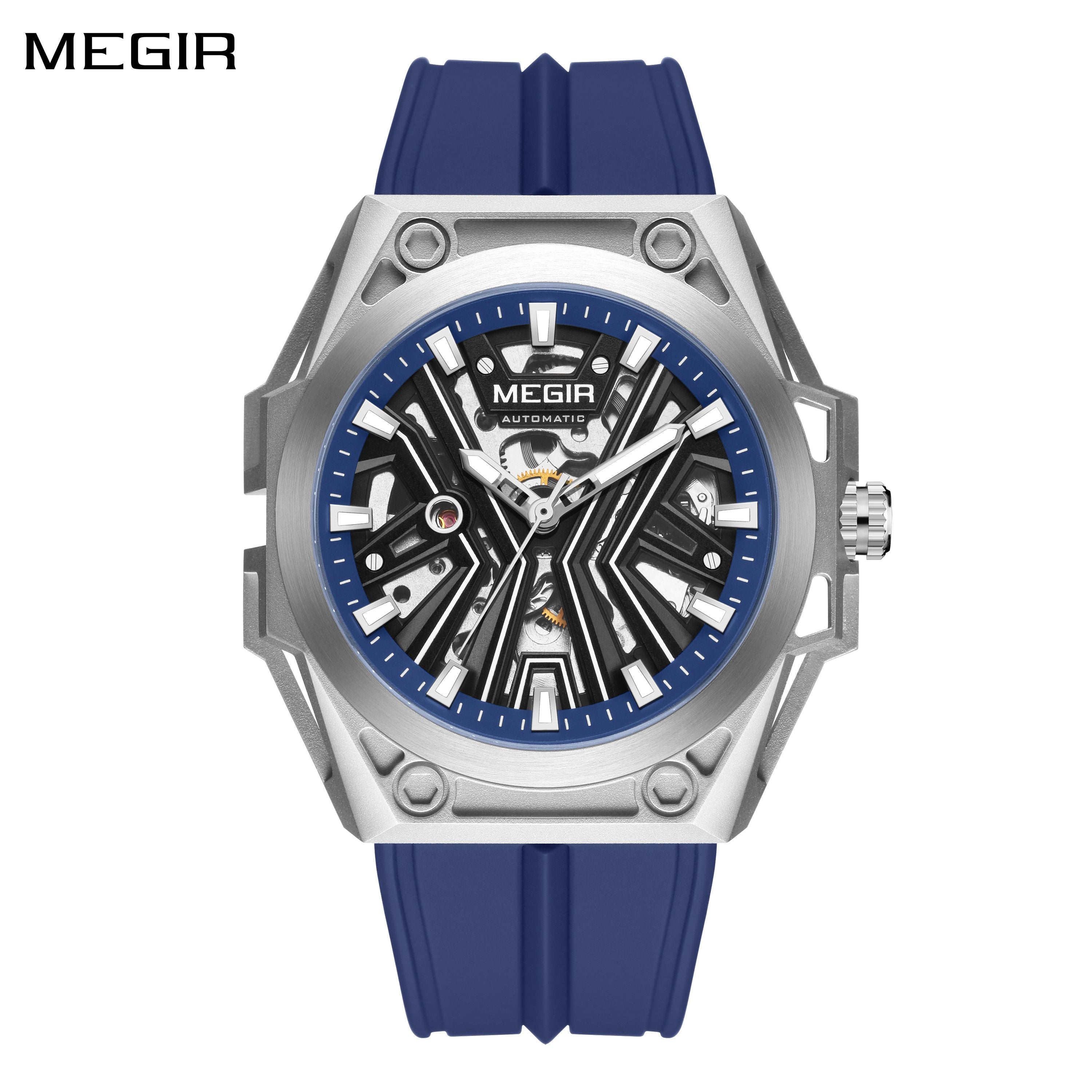 MEGIR Fashion Fully Automatic Mechanical Men's Watch Stainless Steel Case Sports Military Wristwatch Waterproof Watches Clock