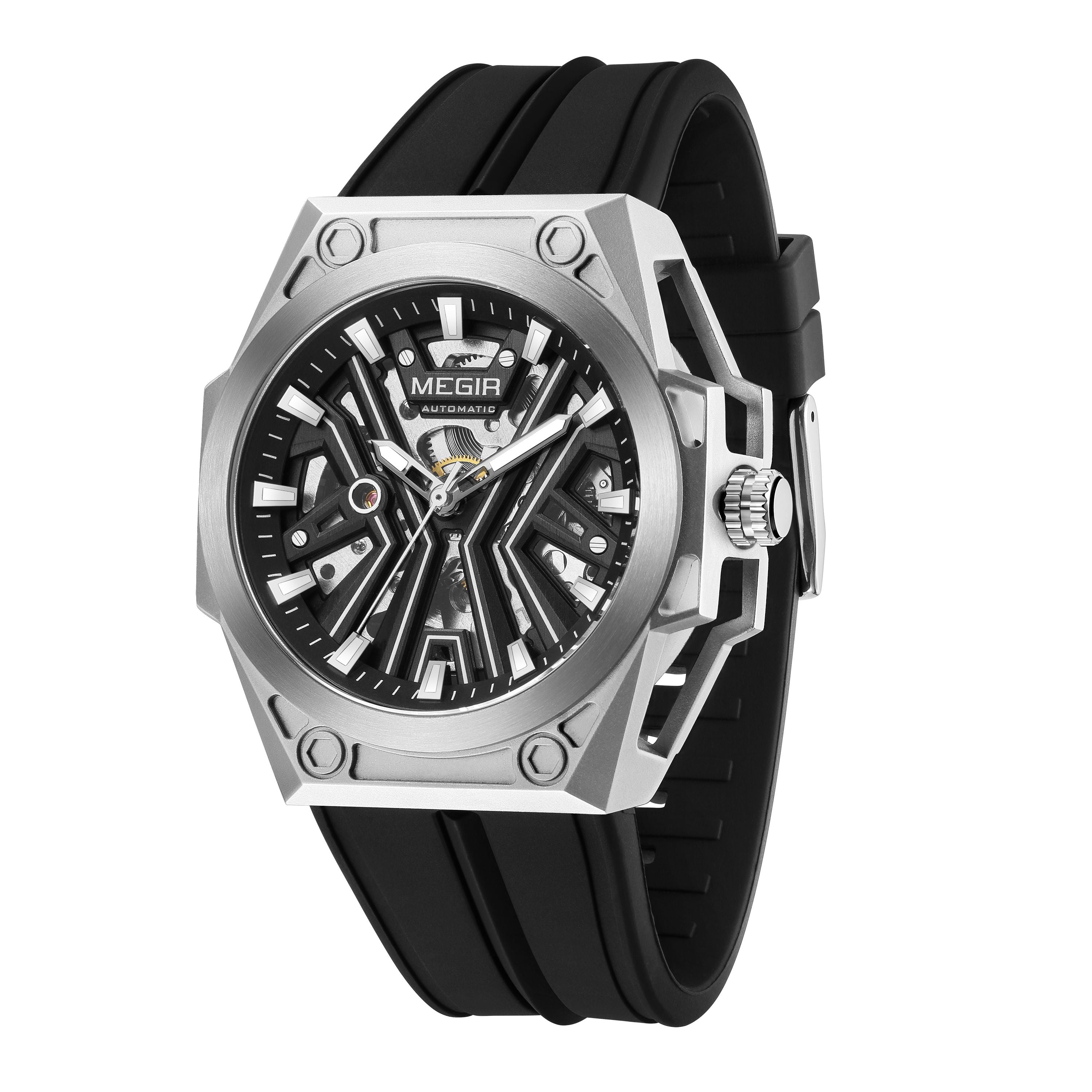 MEGIR Fashion Fully Automatic Mechanical Men's Watch Stainless Steel Case Sports Military Wristwatch Waterproof Watches Clock