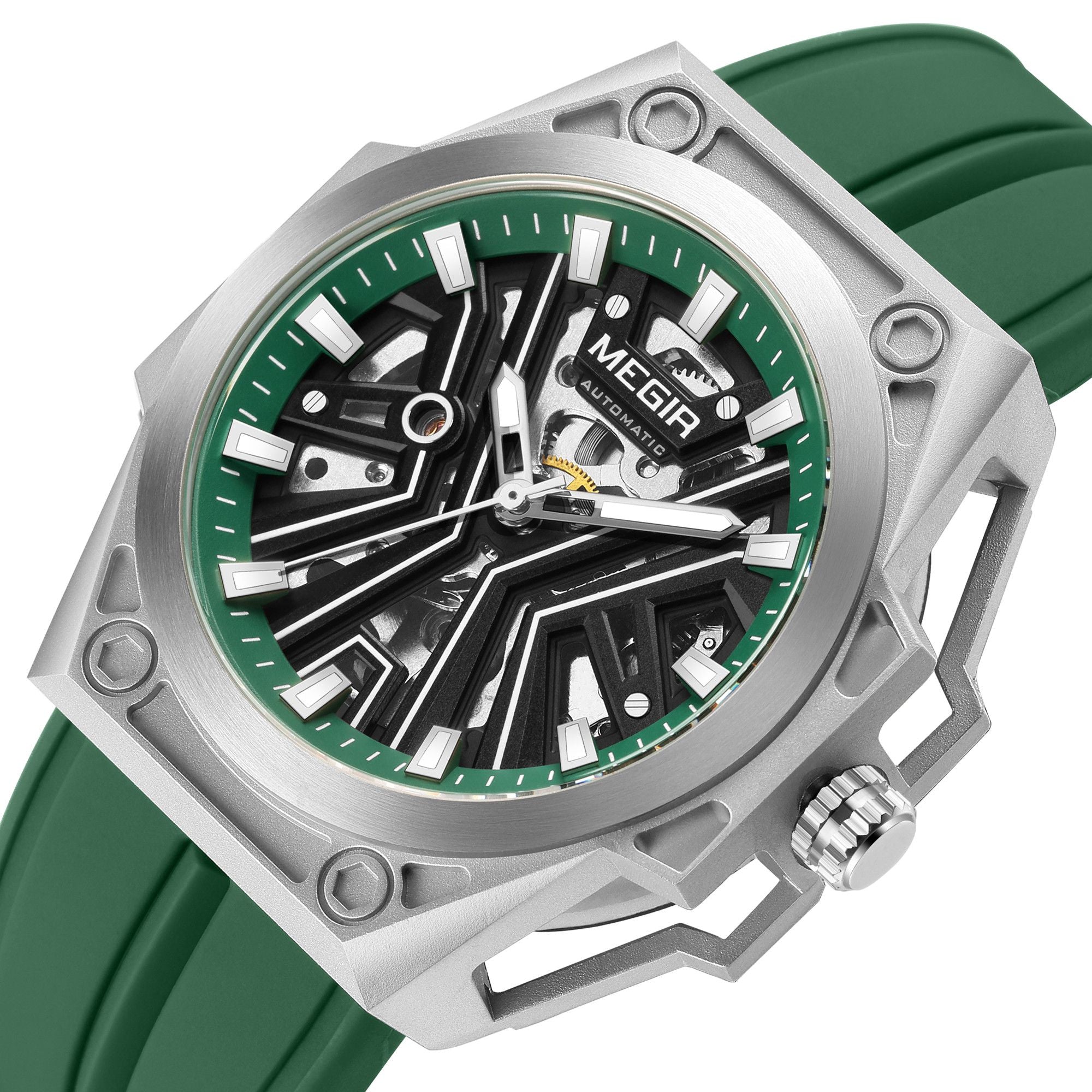 MEGIR Fashion Fully Automatic Mechanical Men's Watch Stainless Steel Case Sports Military Wristwatch Waterproof Watches Clock