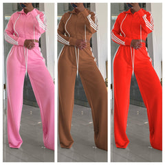 Stylish Casual Two-piece Set With A Hooded Zip-up Top