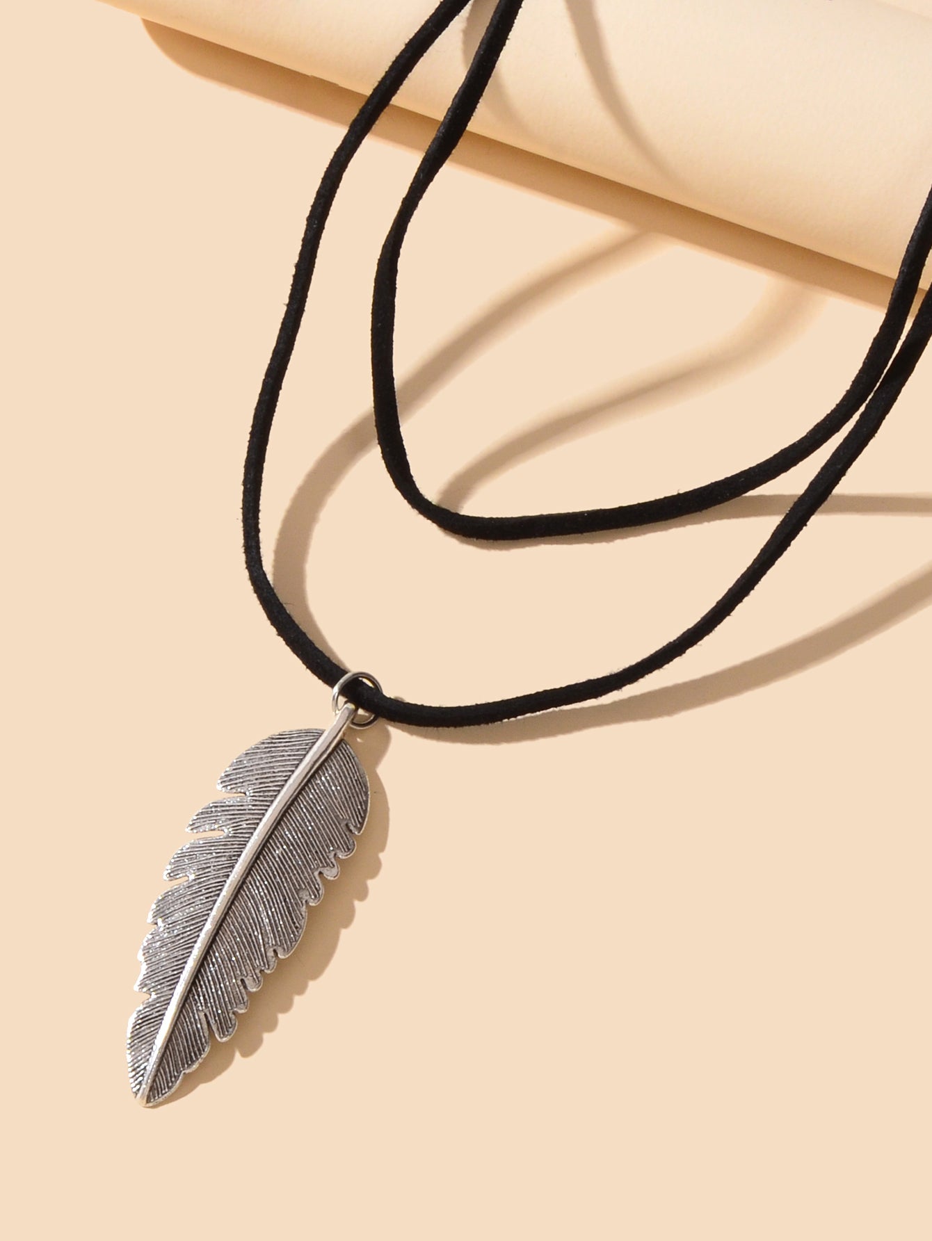 Double Layer Black Choker Silver Feather Charm Necklaces Gothic Women Collar