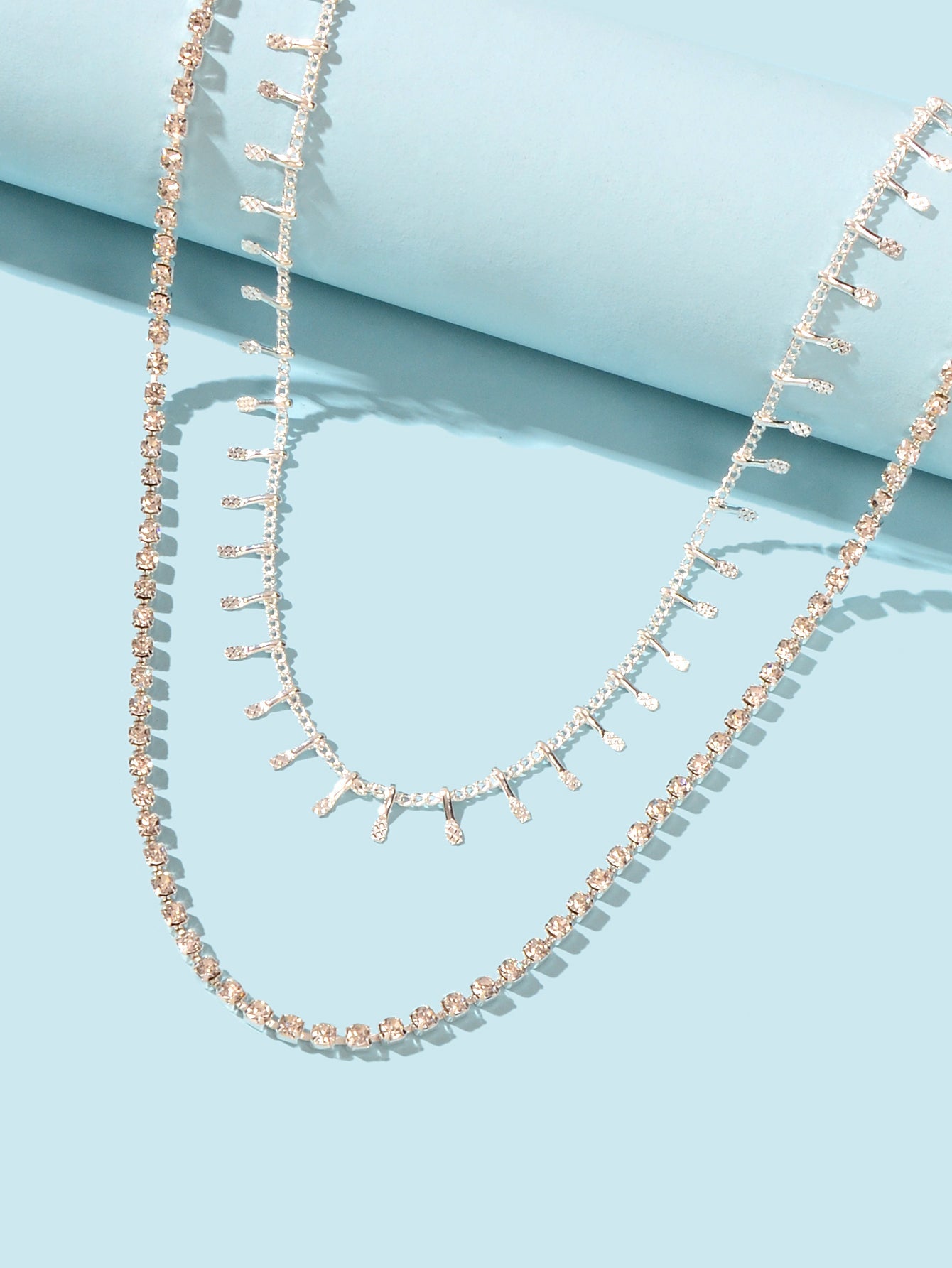 Gold Layered Initial Necklaces Women Rhinestone Decoration Double Chain Choker