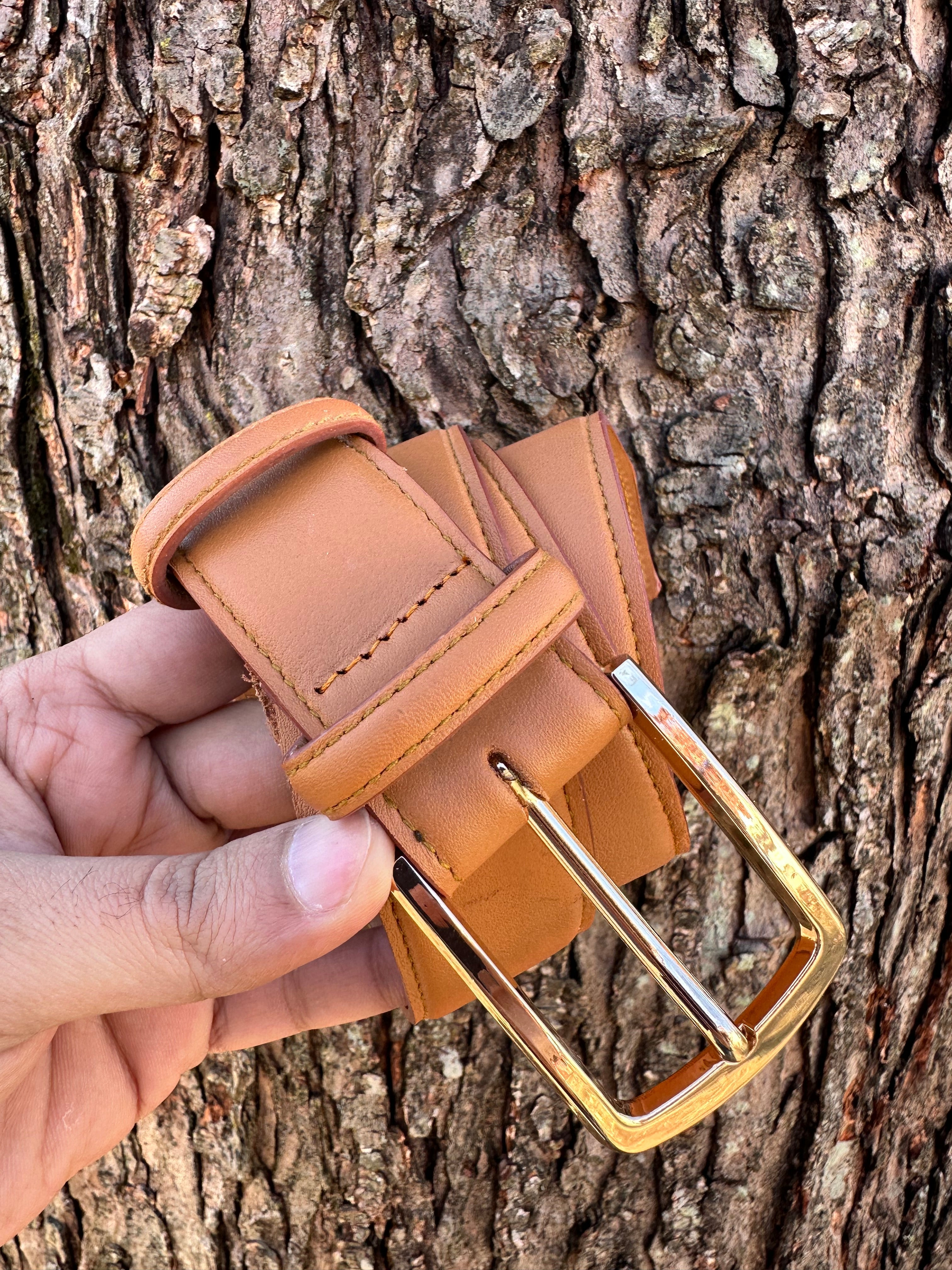 Handmade Brown Leather Belt (Wide)-1