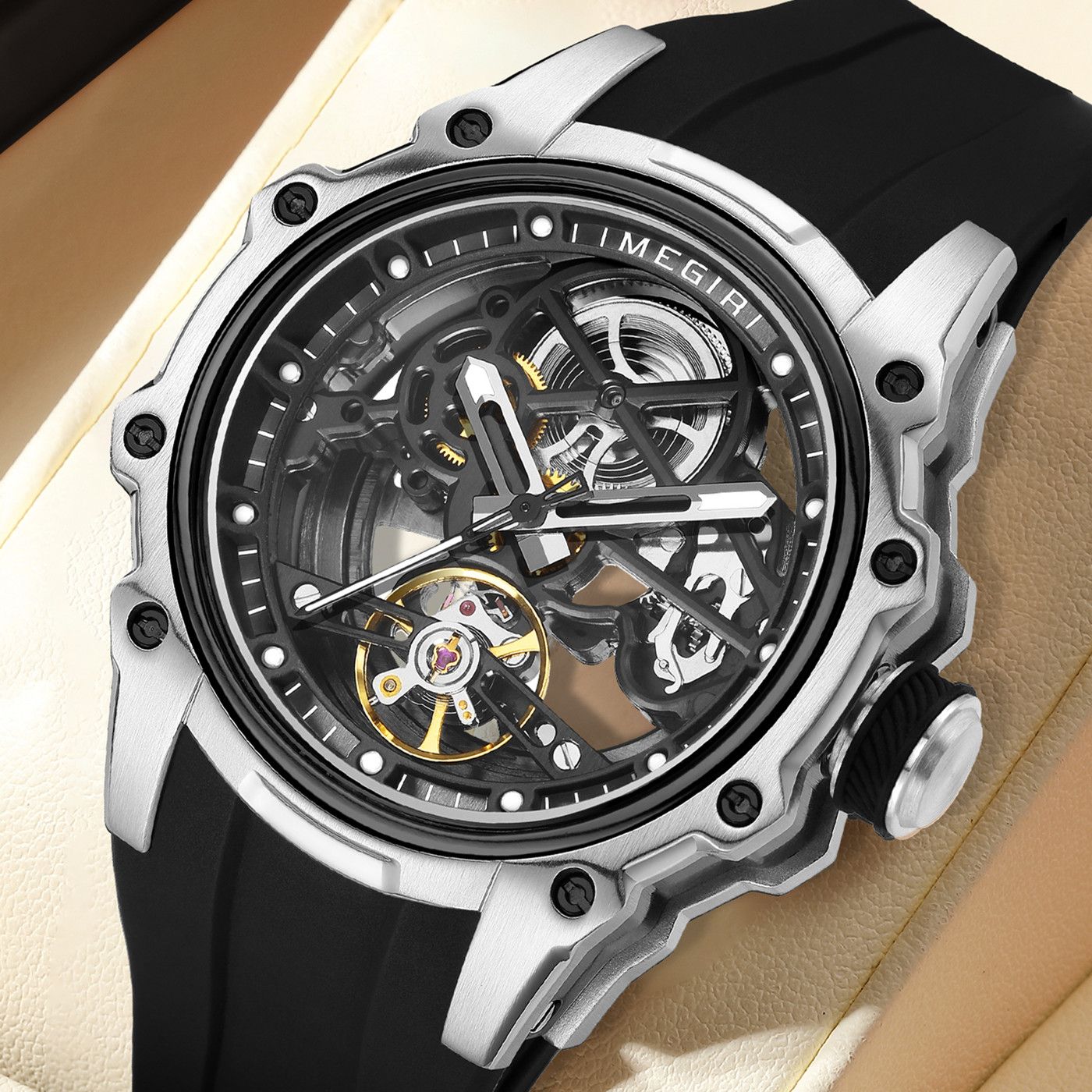 MEGIR Fashion Men's Full Automatic Watches Hollow Out Luminous Sports Mechanical Watch Waterproof Wristwatches Reloj Hombre 2243