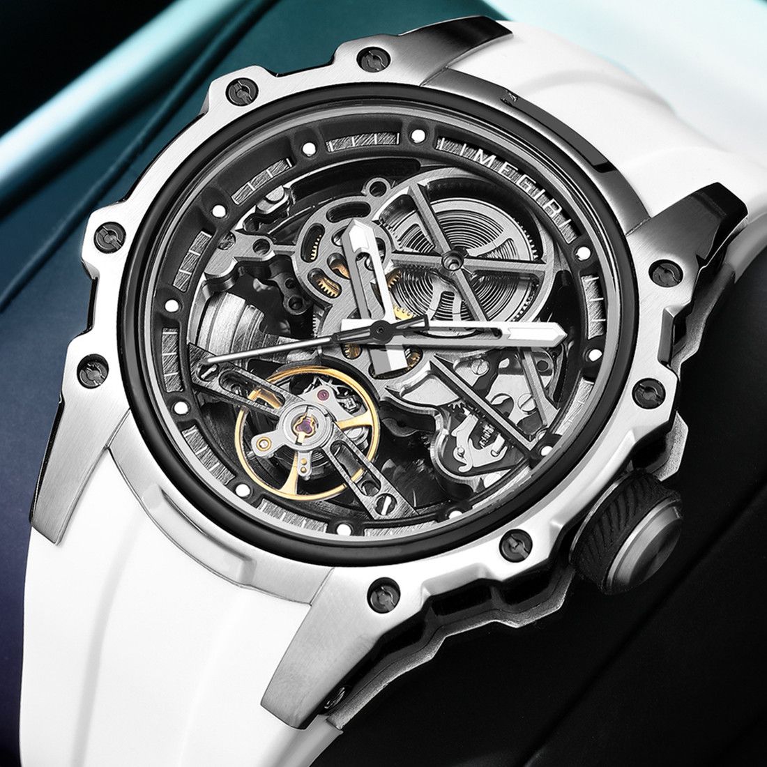 MEGIR Fashion Men's Full Automatic Watches Hollow Out Luminous Sports Mechanical Watch Waterproof Wristwatches Reloj Hombre 2243