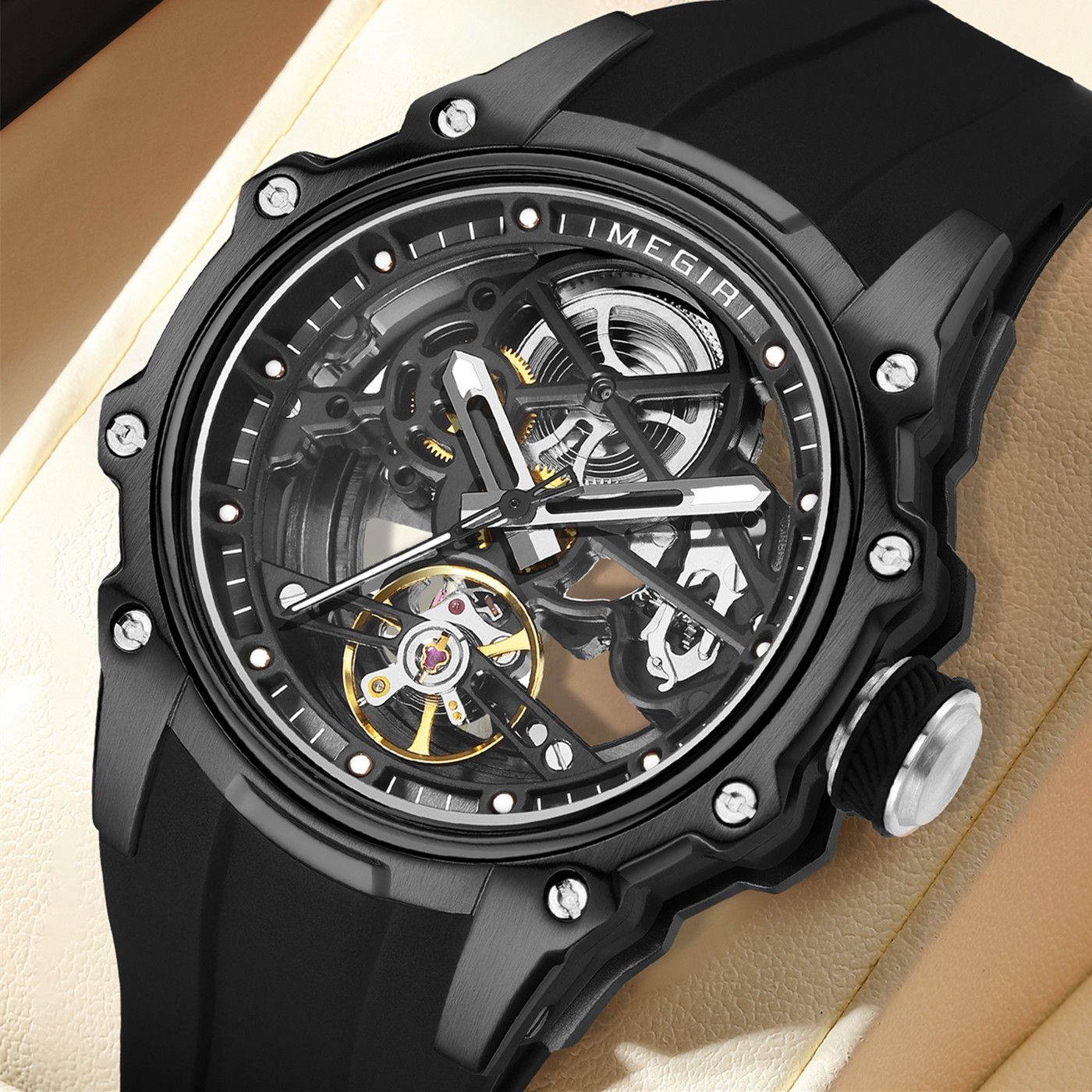 MEGIR Fashion Men's Full Automatic Watches Hollow Out Luminous Sports Mechanical Watch Waterproof Wristwatches Reloj Hombre 2243