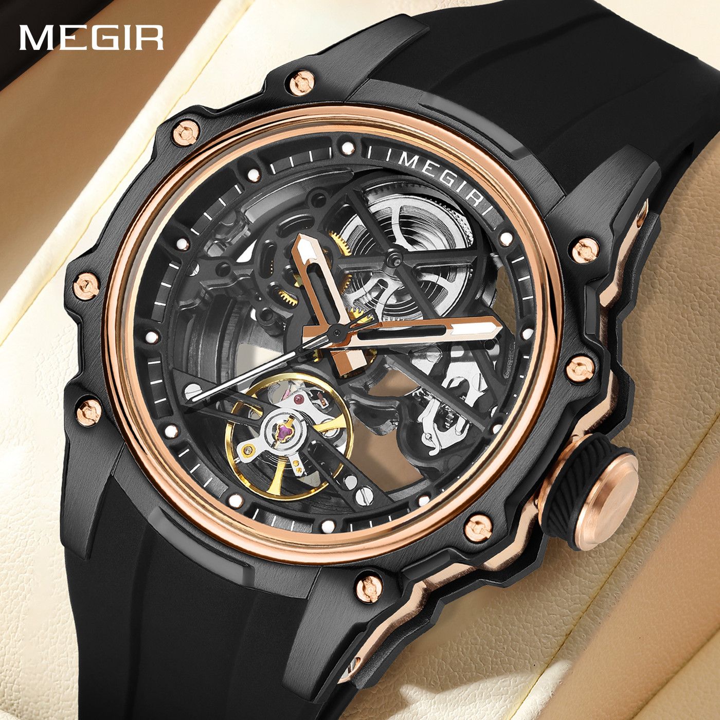 MEGIR Fashion Men's Full Automatic Watches Hollow Out Luminous Sports Mechanical Watch Waterproof Wristwatches Reloj Hombre 2243