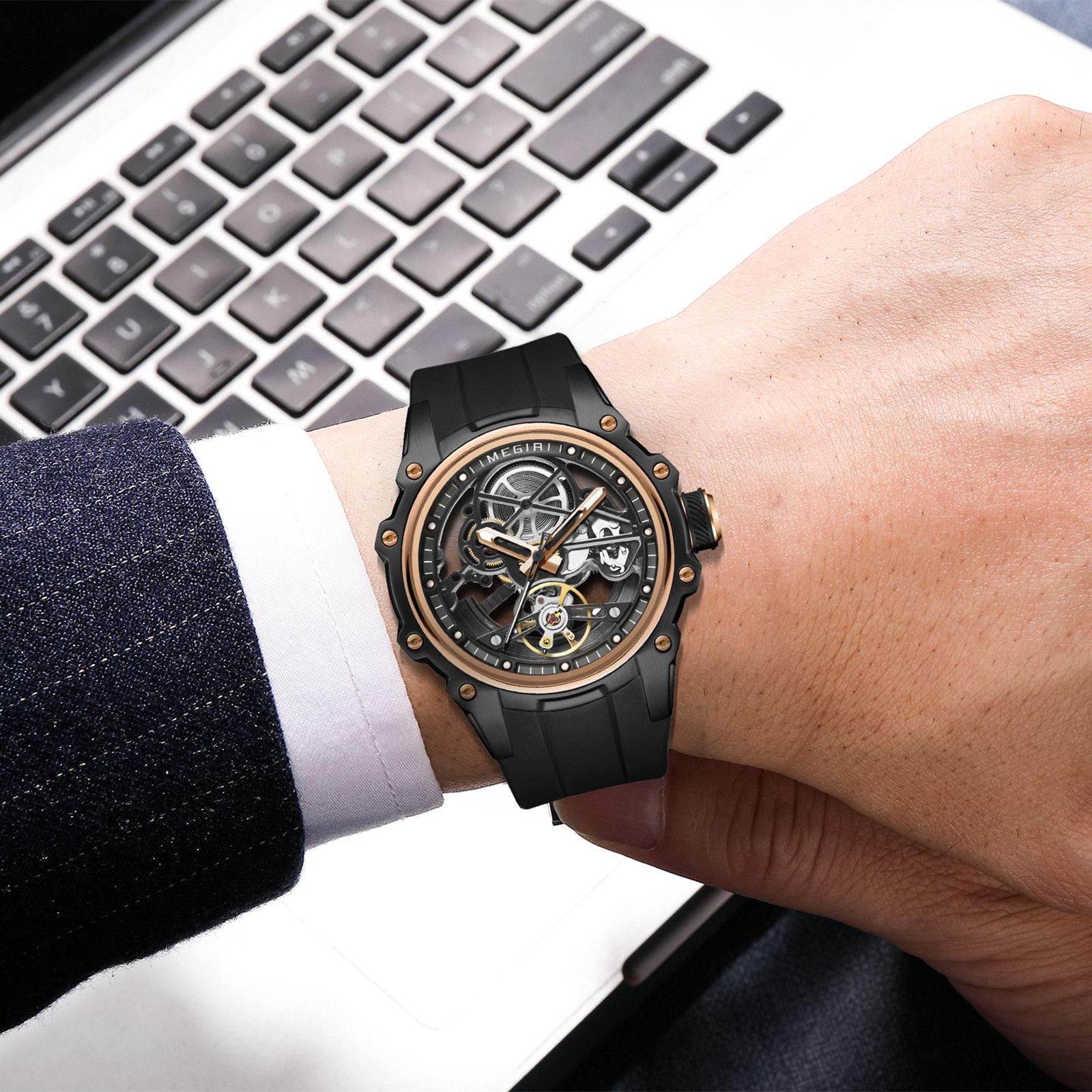 MEGIR Fashion Men's Full Automatic Watches Hollow Out Luminous Sports Mechanical Watch Waterproof Wristwatches Reloj Hombre 2243