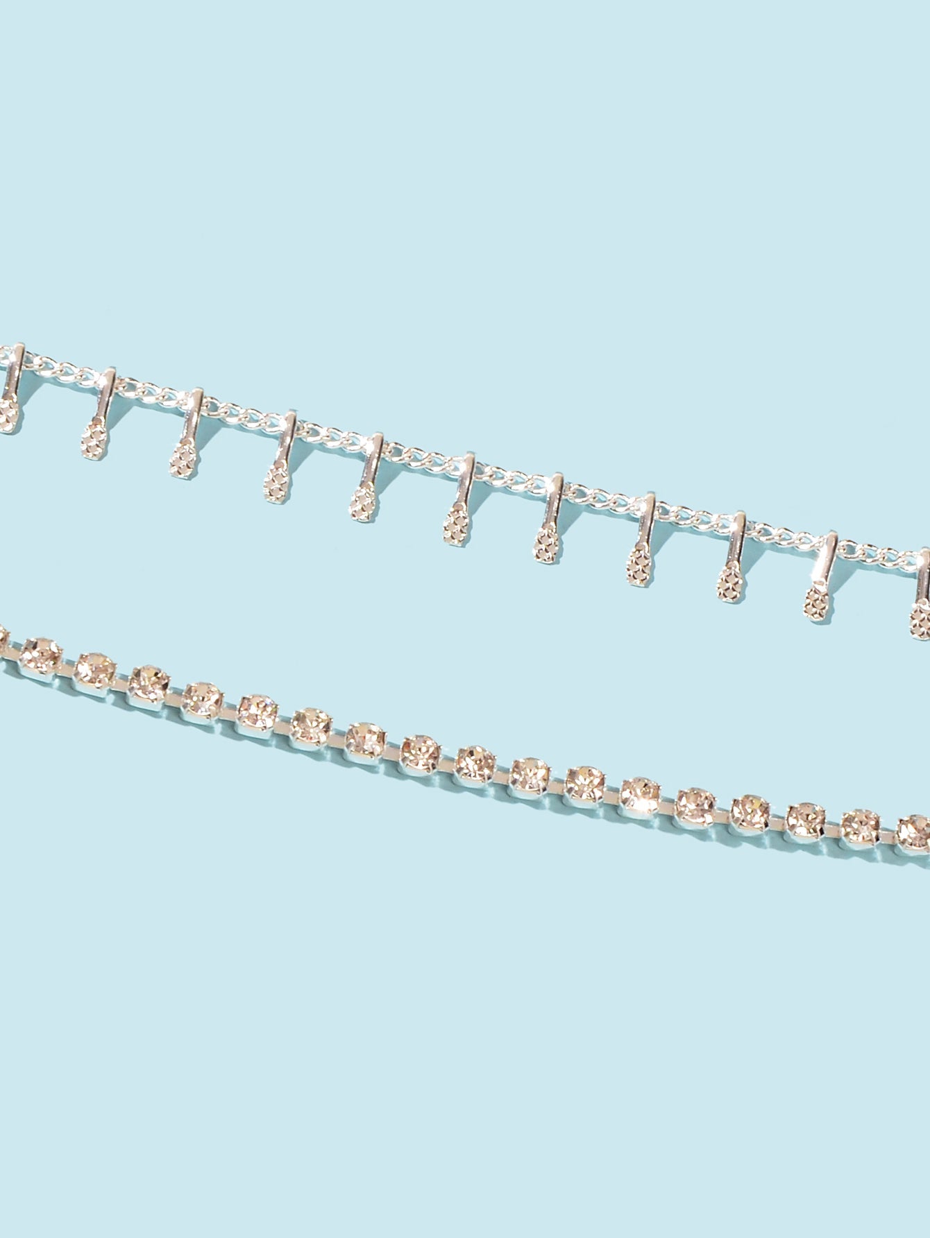 Gold Layered Initial Necklaces Women Rhinestone Decoration Double Chain Choker