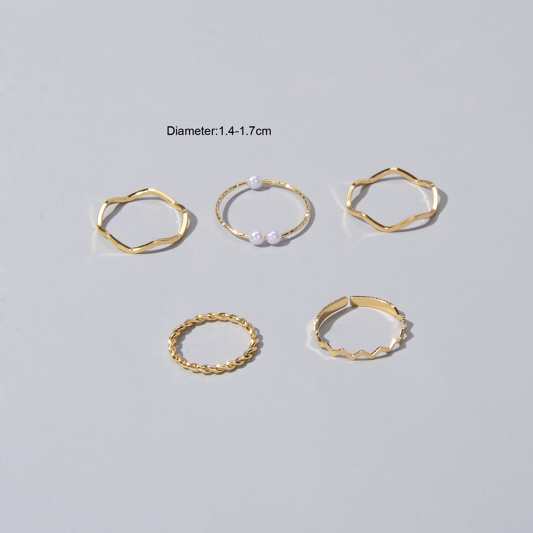 Stackable 5 pcs Metal Pearl Minimalist Finger Ring set Multiple Rings Bulk Pack
