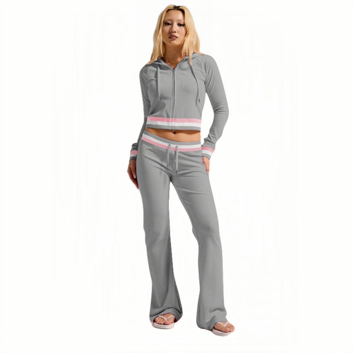 Silver Fox Fleece Hooded Cardigan Two-Piece Set