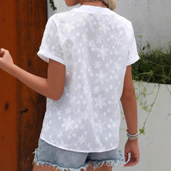 Summer Minimalist Casual Solid-color V-neck Short-sleeve Shirt
