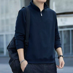 Mens Retro Patchwork Half-Zip Long-Sleeve Hoodie