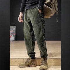 Mens Casual Loose-fitting Plus-size Corduroy Trousers