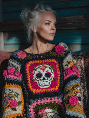 Womens Retro Printed American Style Streetwear Loose Knit Sweater Top
