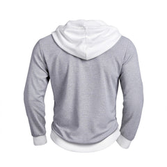 FallWinter Casual Textured Waffle-knit Contrast-color Long-sleeve Hoodie With Buttons