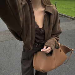 Suede Textured Aviator Long Sleeve Jacket