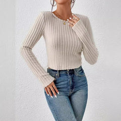 FallWinter Casual Slim-fit Solid-color Crew-neck Sweater