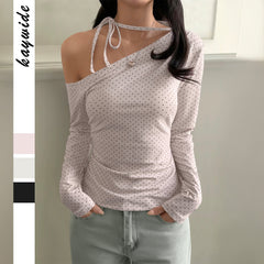 Versatile Cat-Print Lace-Up Long-Sleeve T-Shirt For Women