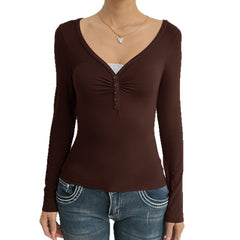 Womens Casual Patchwork Lace Long-Sleeve Top