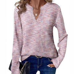 Womens V-neck Pullover Long-sleeve Top