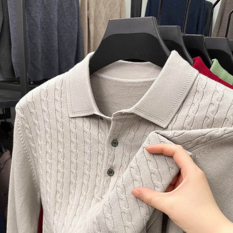 Loose-Fitting Solid-Color Casual V-Neck Knit Sweater For Middle-Aged Men