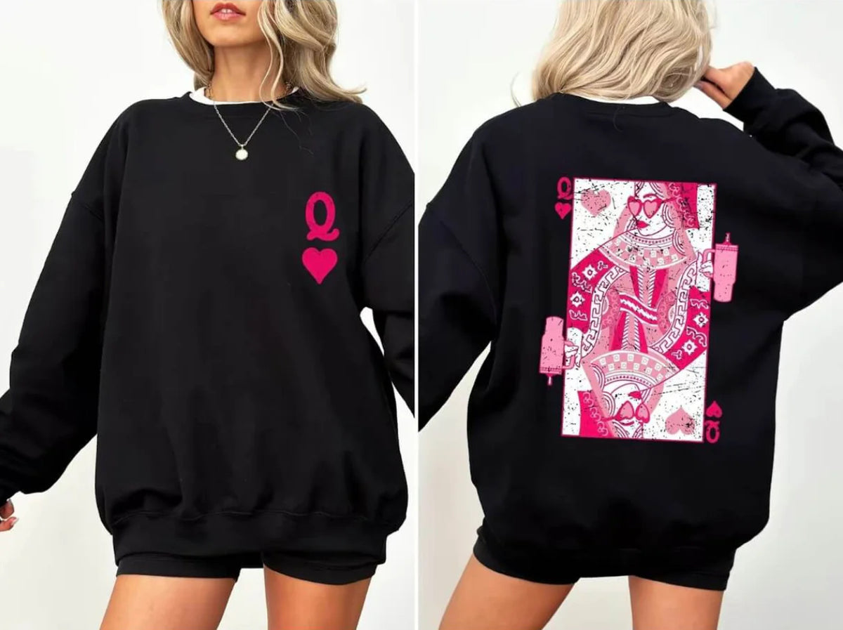 Fashionable Streetwear Red Heart Q Crewneck Loose-fit Hoodie