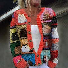 Digital-print Cardigan Knitted Jacket Faux Sweater For Women