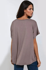 Mocha Oversized V Neck T Shirt