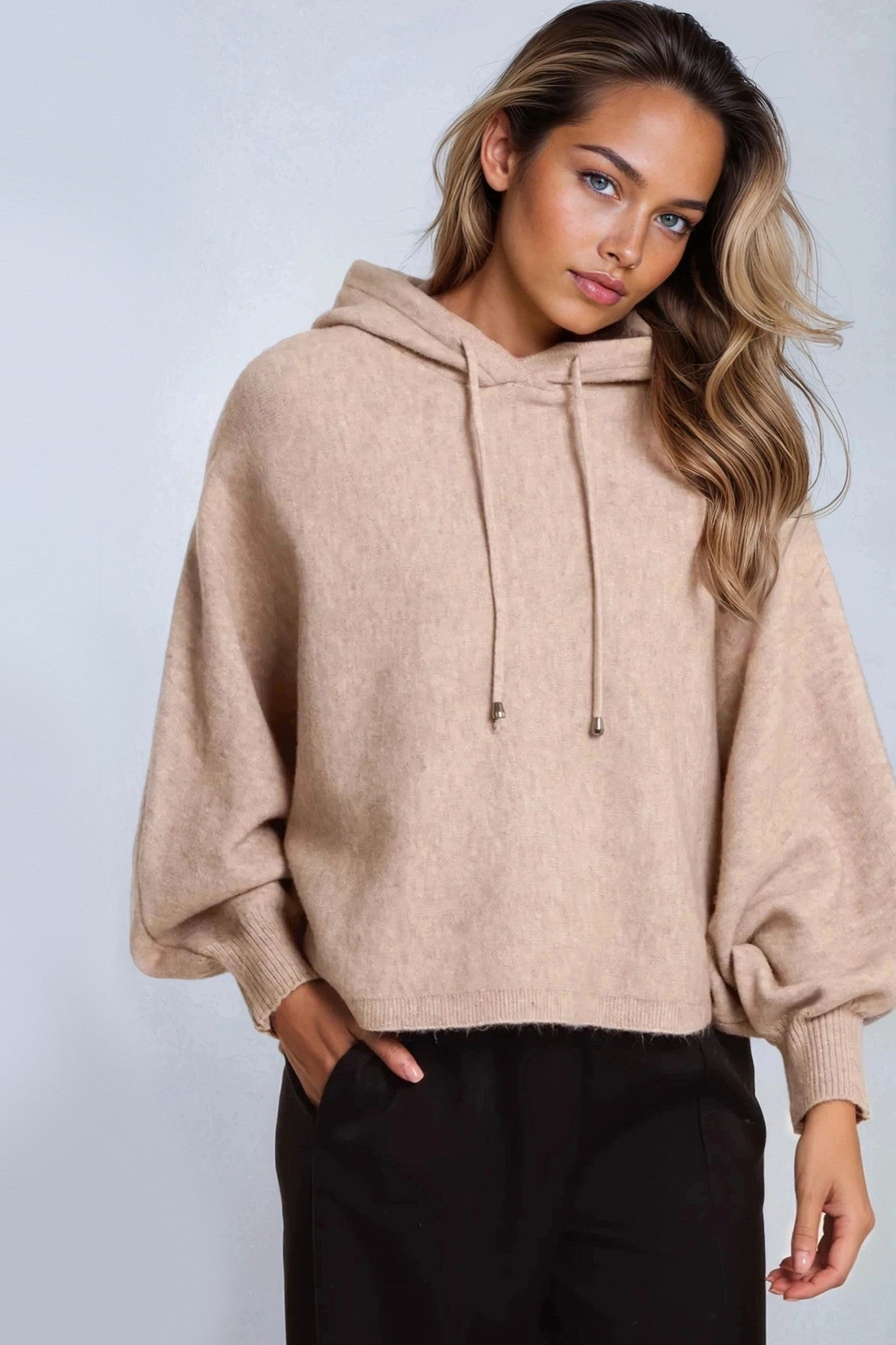 Mocha Boxy Knit Hoodie