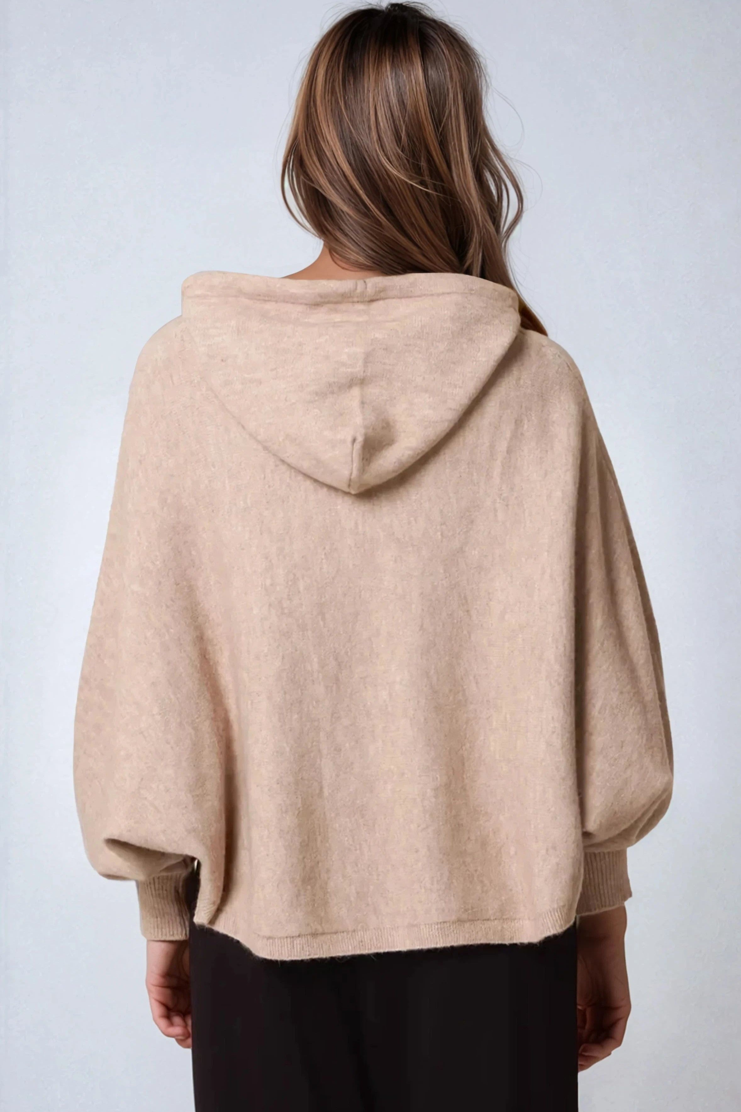 Mocha Boxy Knit Hoodie