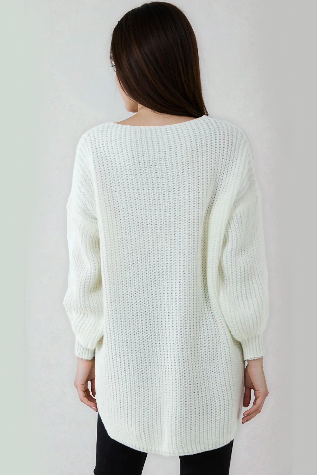 Cream Oversized V-Neck Chunky Knit Jumper