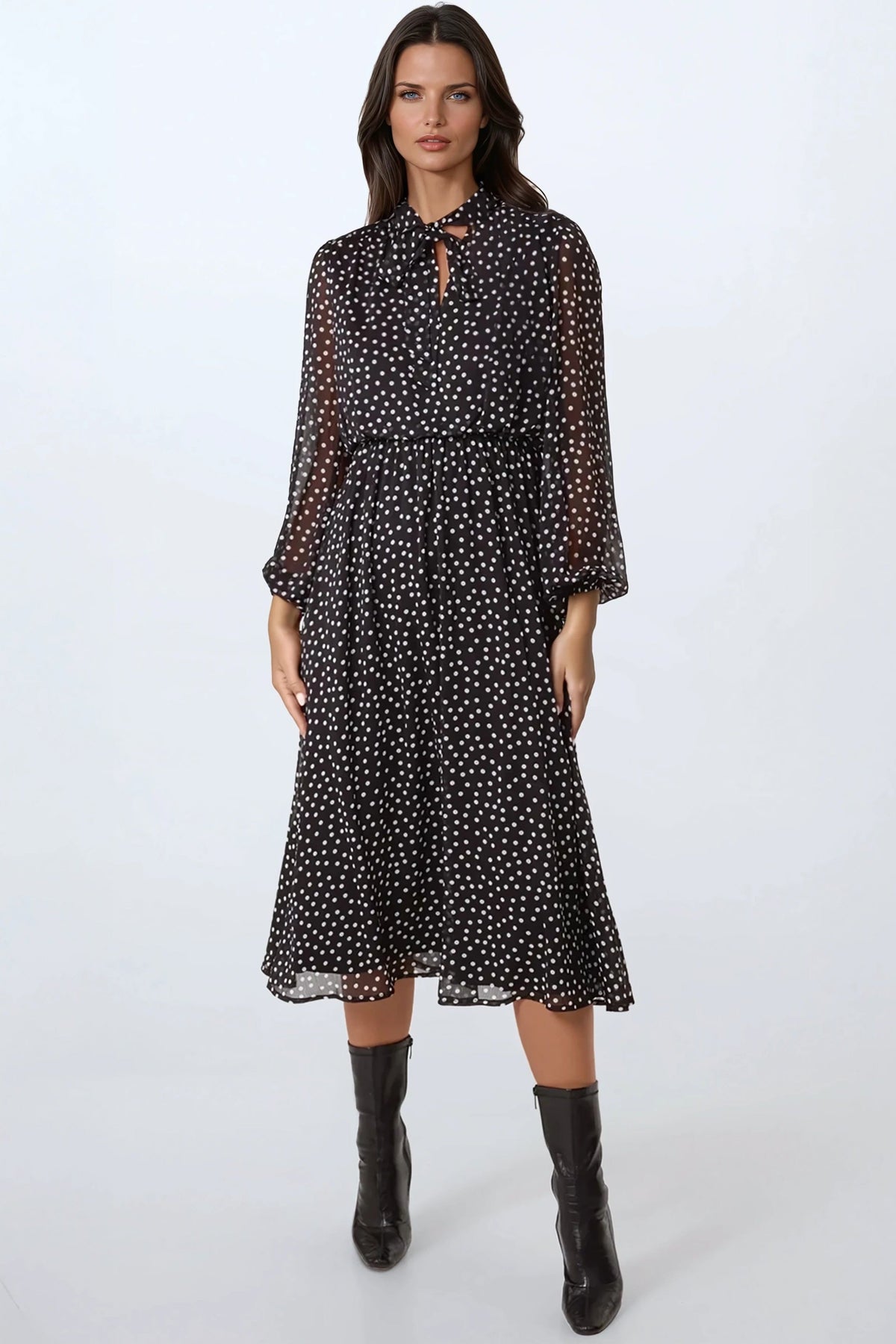 Black Polka Dot Midi Dress