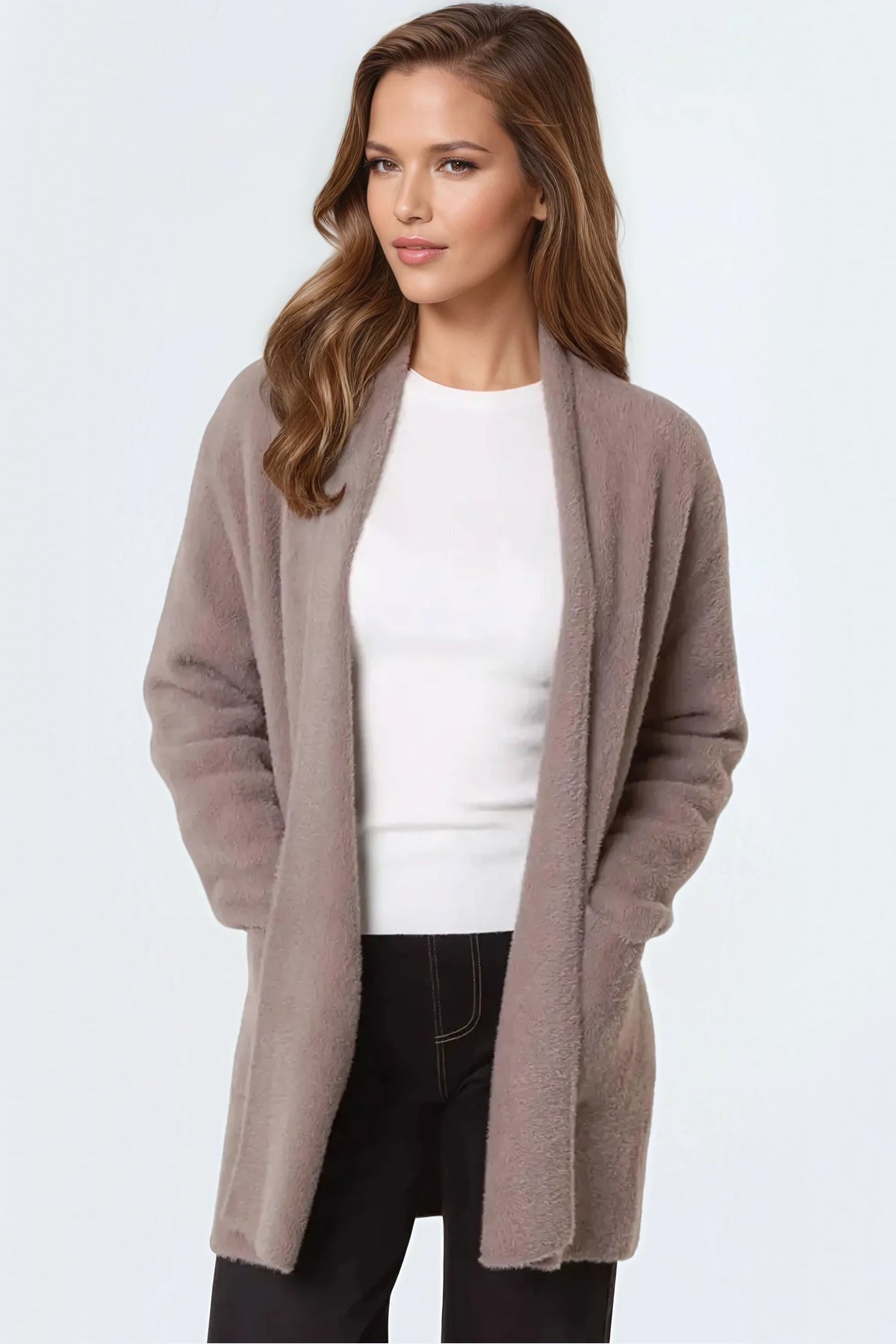 Mocha Soft Open Front Cardigan