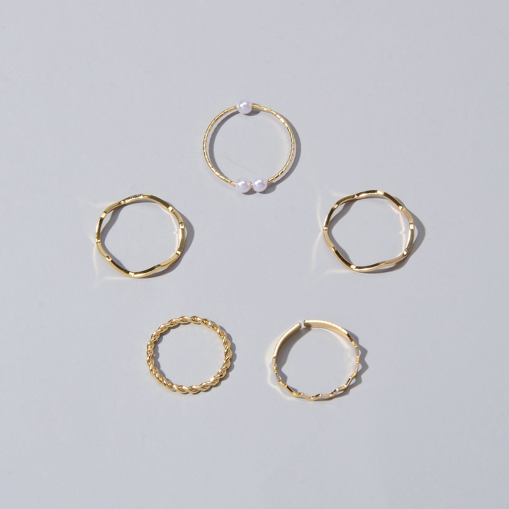 Stackable 5 pcs Metal Pearl Minimalist Finger Ring set Multiple Rings Bulk Pack
