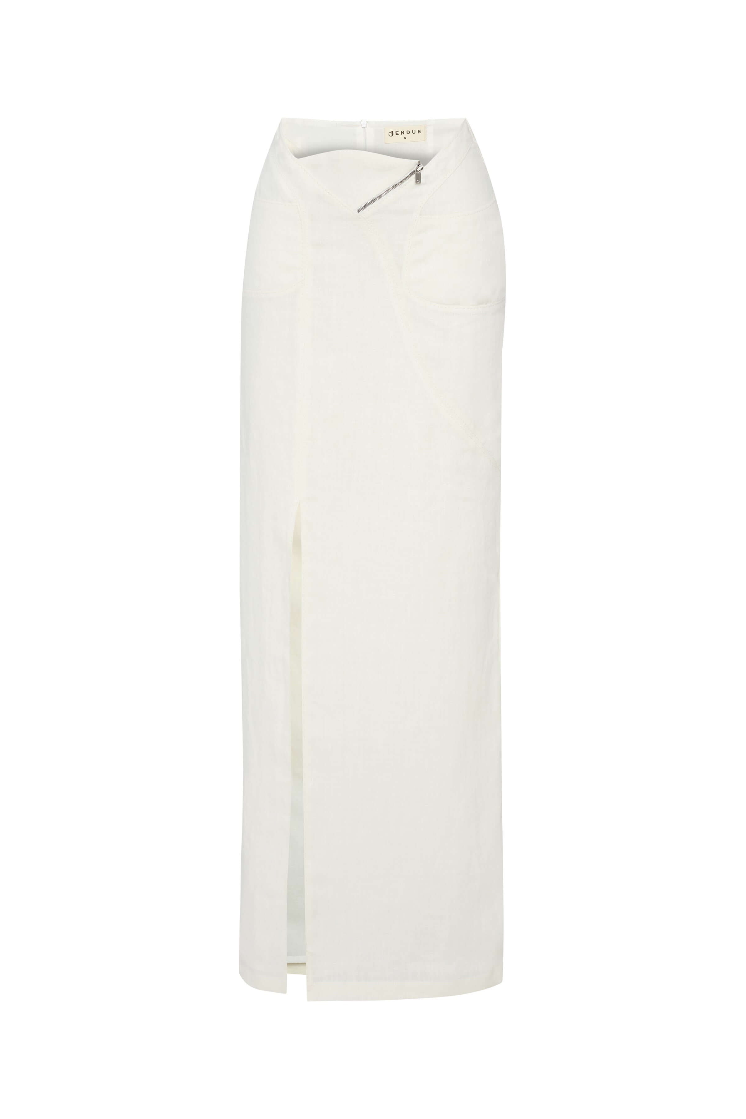 JENDUE Serena Denim Linen Skirt - White | Shop Maxi Skirts