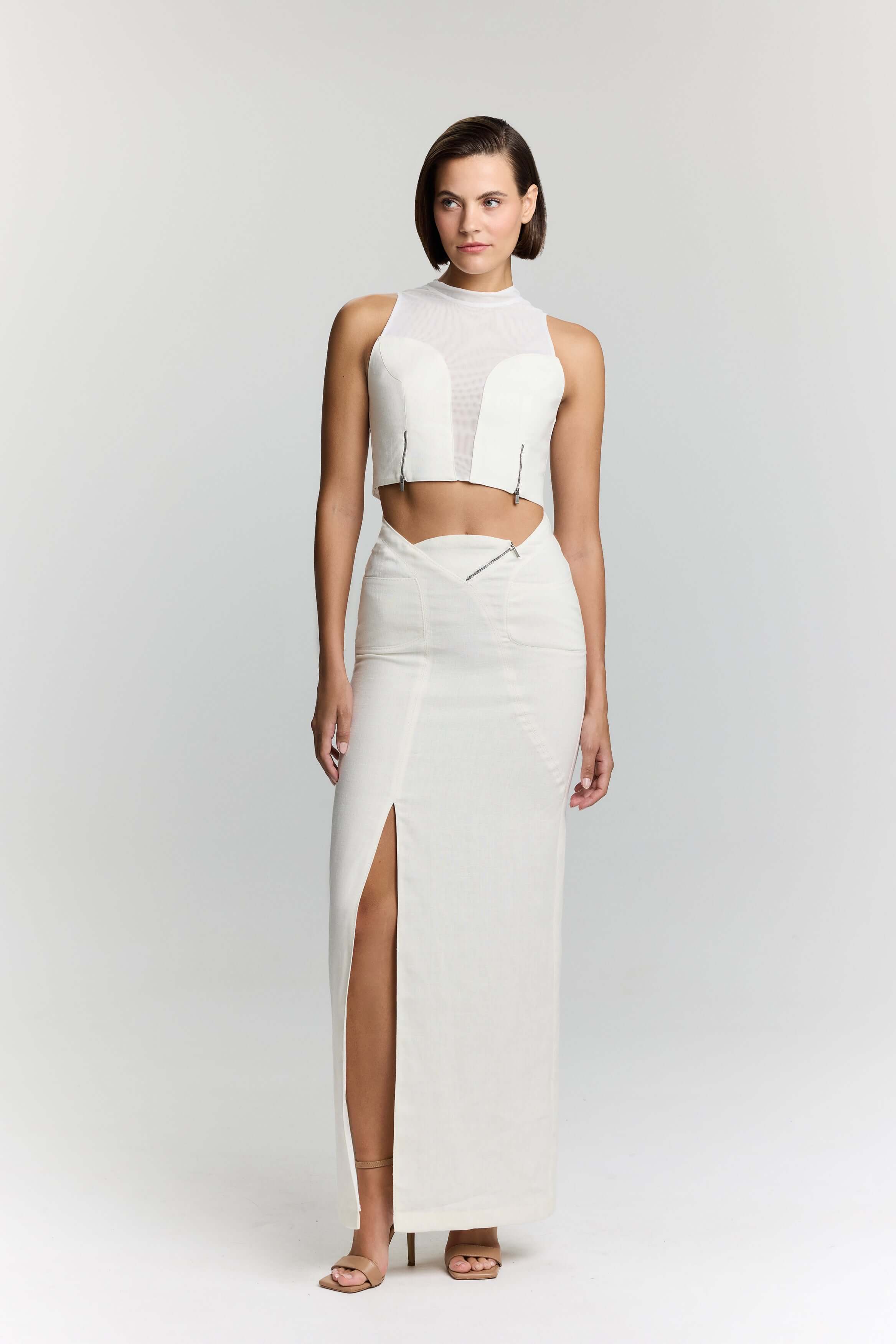 JENDUE Serena Denim Linen Skirt - White | Shop Maxi Skirts