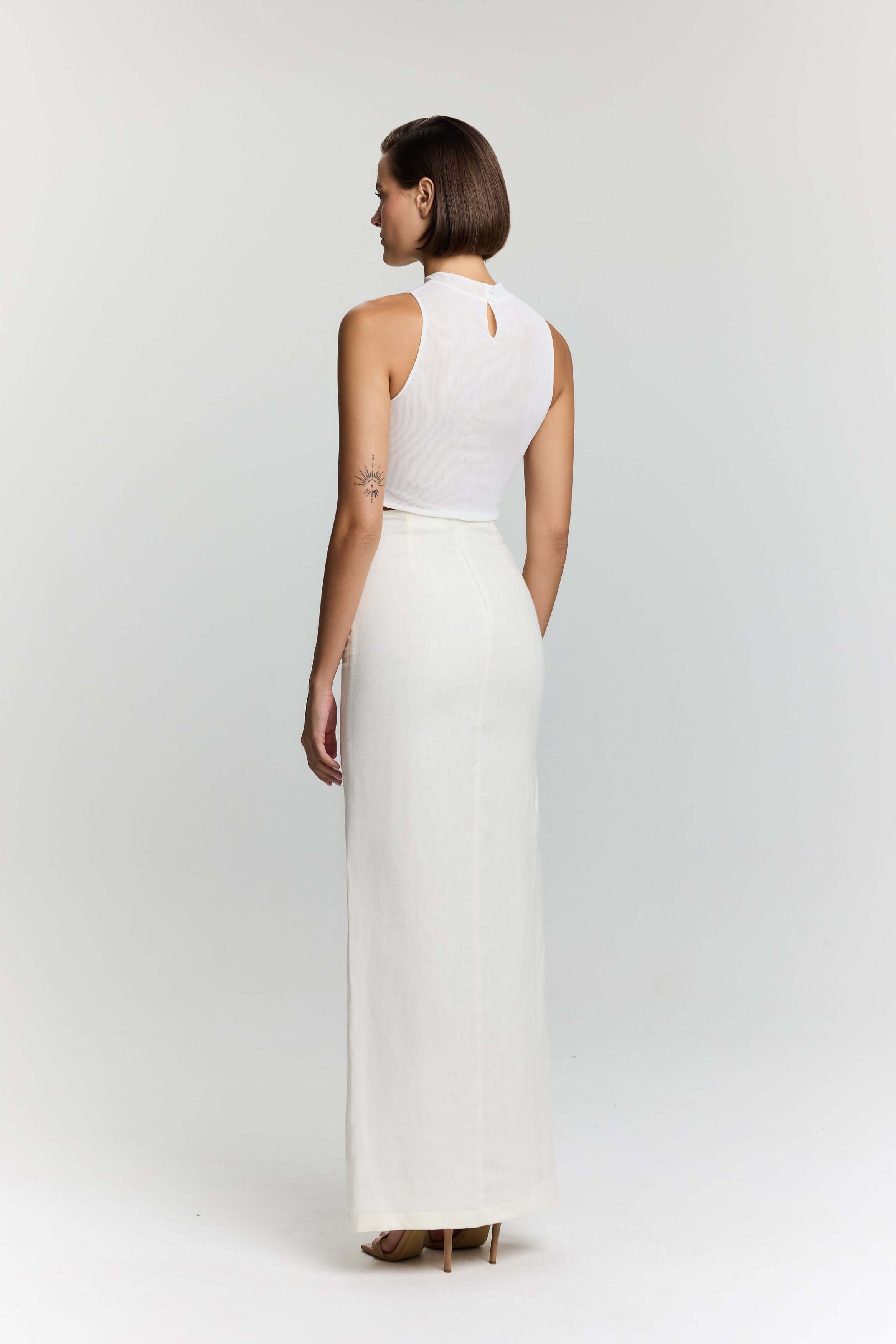 JENDUE Serena Denim Linen Skirt - White | Shop Maxi Skirts