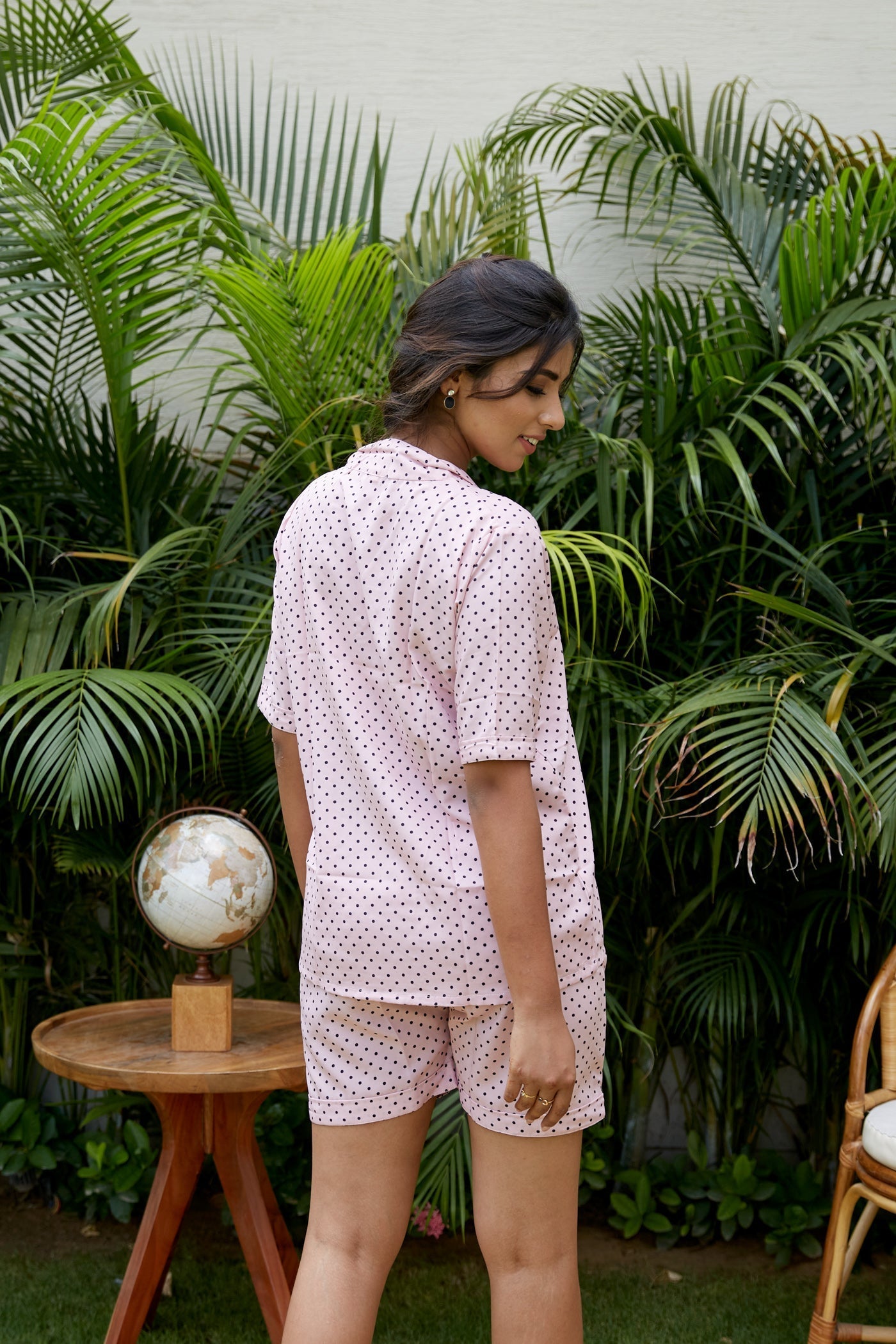 Pink Polka Night Suit With Shorts