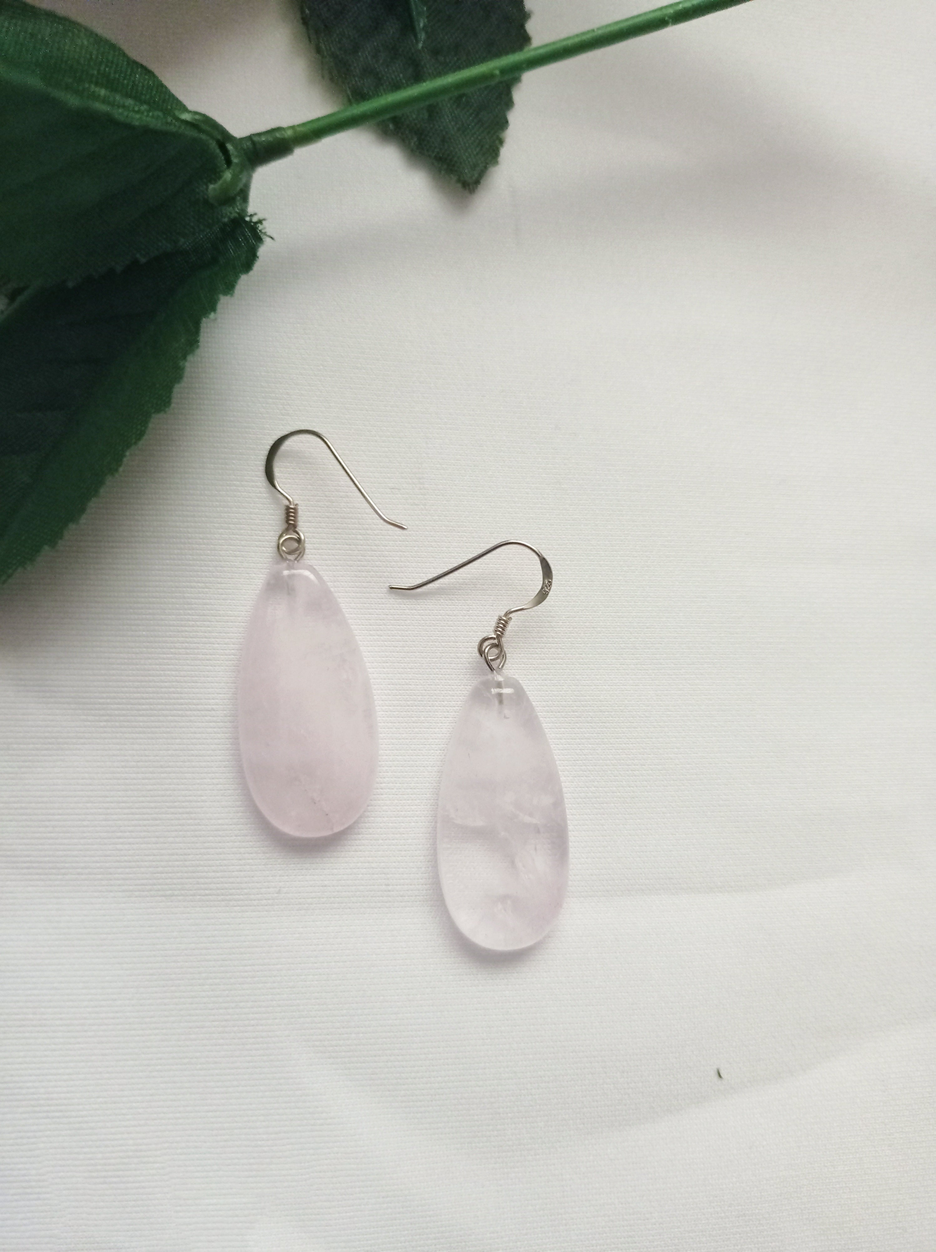 Rose Quartz Sterling Silver Earrings, Rose Quartz Earrings, Rose Quartz Drop Earrings | by nlanlaVictory