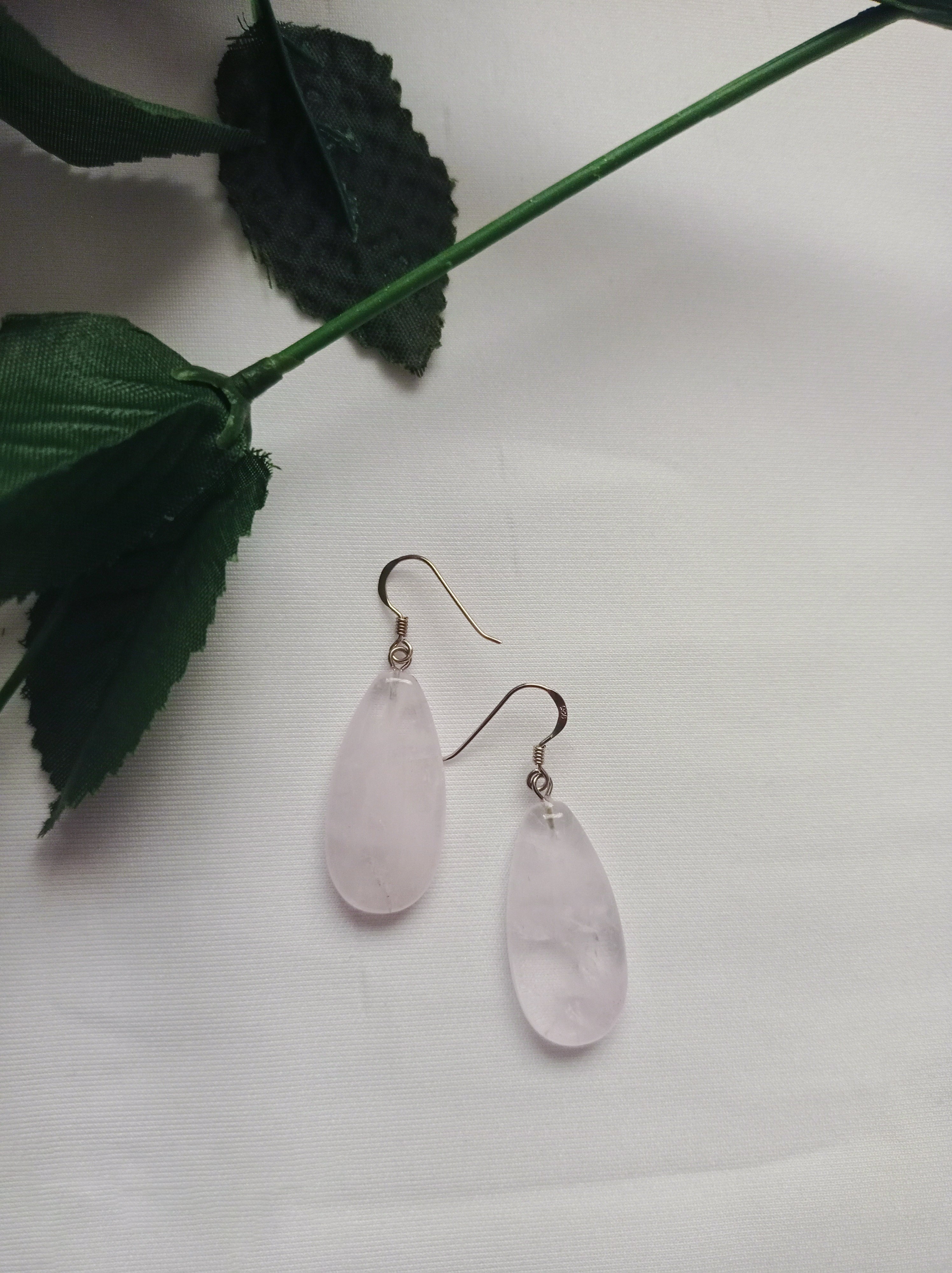 Rose Quartz Sterling Silver Earrings, Rose Quartz Earrings, Rose Quartz Drop Earrings | by nlanlaVictory