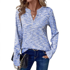 Womens V-neck Pullover Long-sleeve Top
