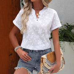 Summer Minimalist Casual Solid-color V-neck Short-sleeve Shirt