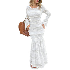 Womens Solid-Color Elegant Flared-Sleeve Bodycon Dress
