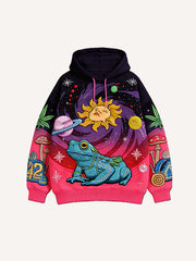 Vintage Print Loose-fitting Hoodie Sweater
