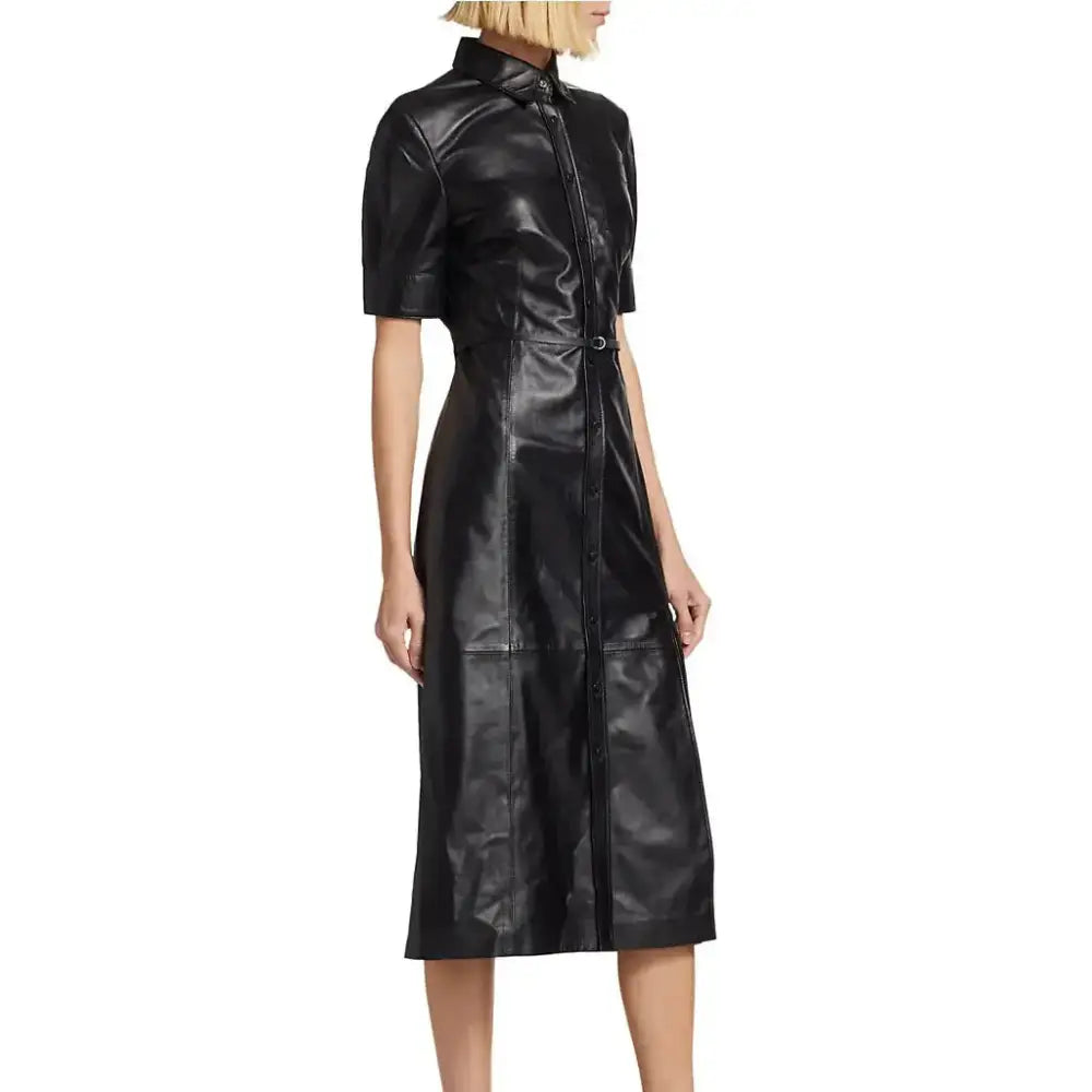 Women’s Black Leather Button-Down Dress