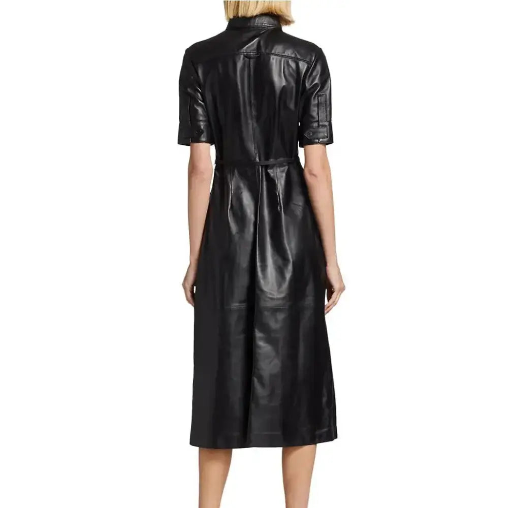 Women’s Black Leather Button-Down Dress