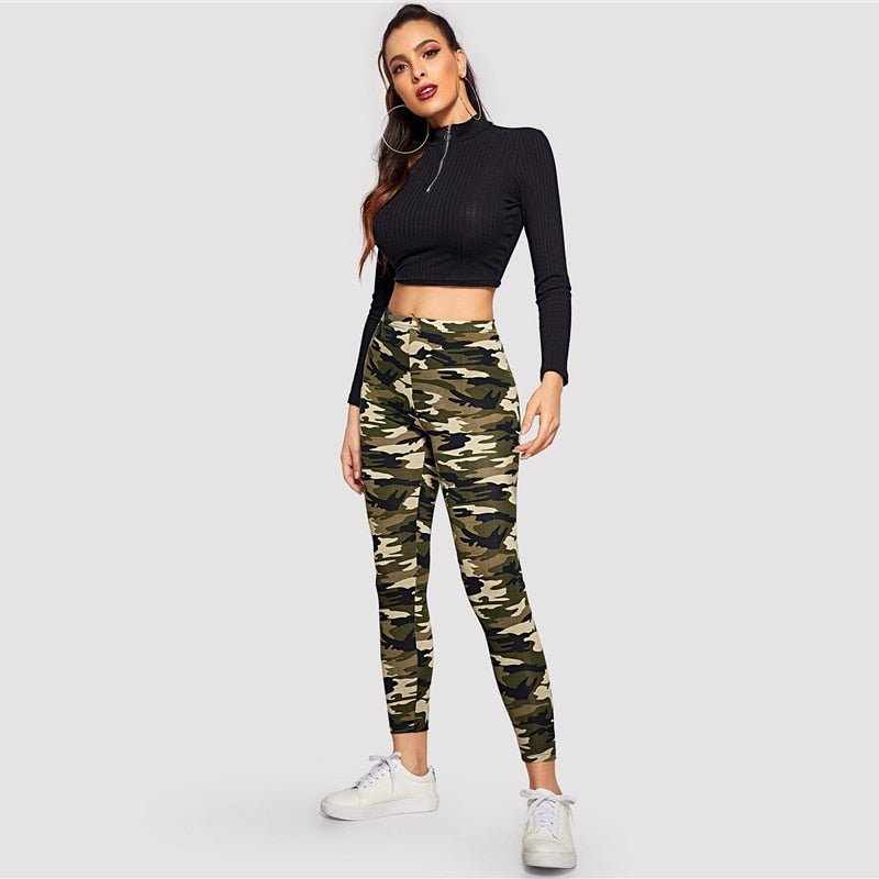 Camo Print Leggings Women Leggings Casual Style Spring Summer Autumn Stretchy Fitness Crop Leggings
